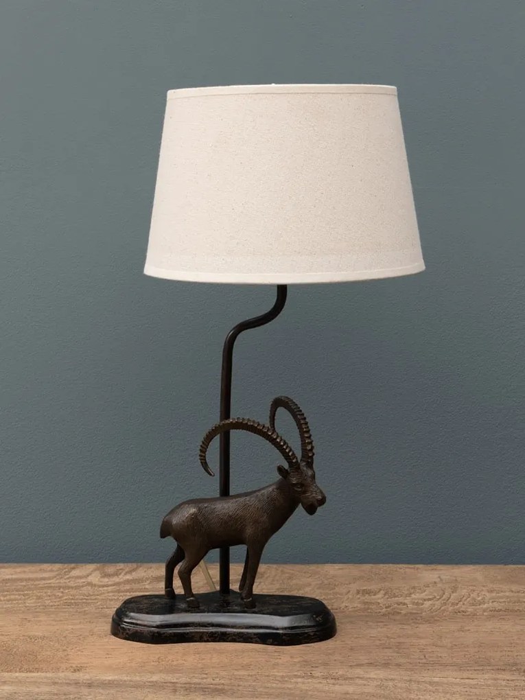 Lampa de masa, din alama, cu abajur din in, Ram