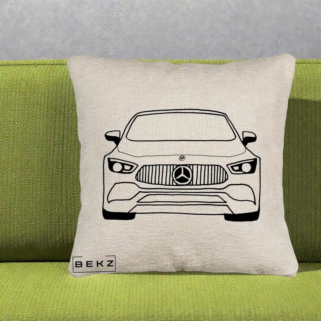 Perna Personalizata Mercedes-Benz Fata Linie, 40x40 cm, Bej Canapea, Husa Detasabila, Perna Inclusa, BEKZ®