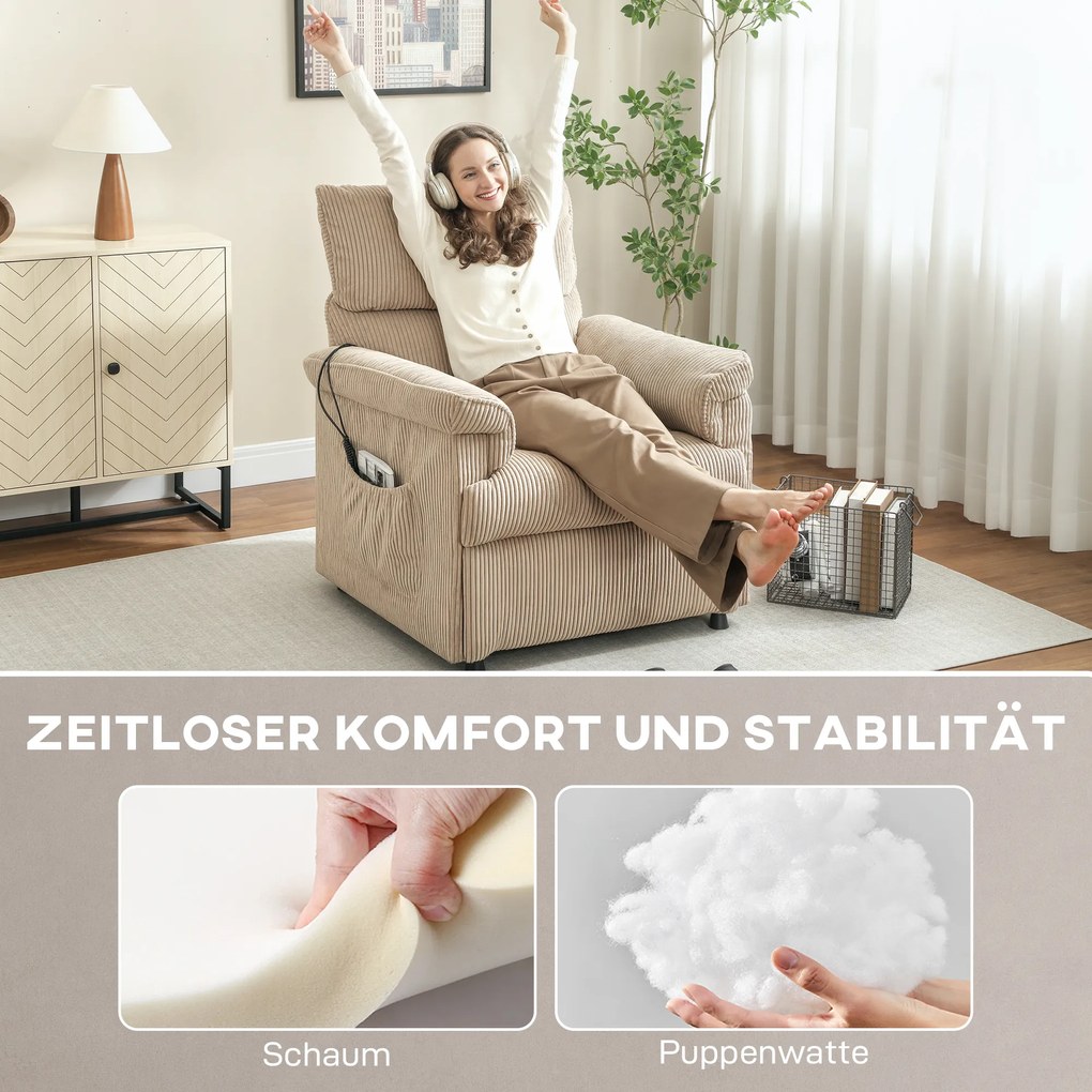 HOMCOM Fotoliu de masaj cu moduri de vibrații, funcție de încălzire, motor silențios, funcție de memorie, oțel, tapițerie din material textil, Maro | Aosom Romania