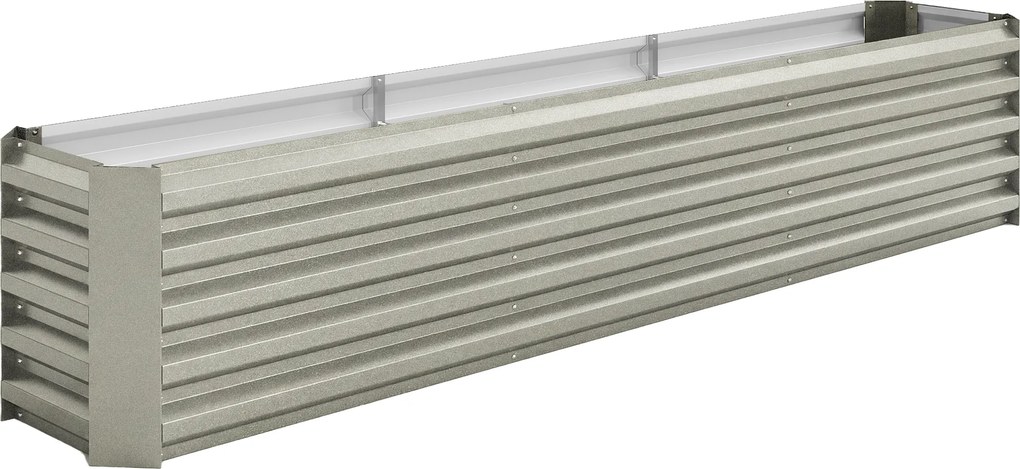 Outsunny Pat pătrat pentru grădină pat ridicat din oțel galvanizat bare de susținere și plăci de colț fund deschis 240x40x45cm gri argintiu | Aosom Romania