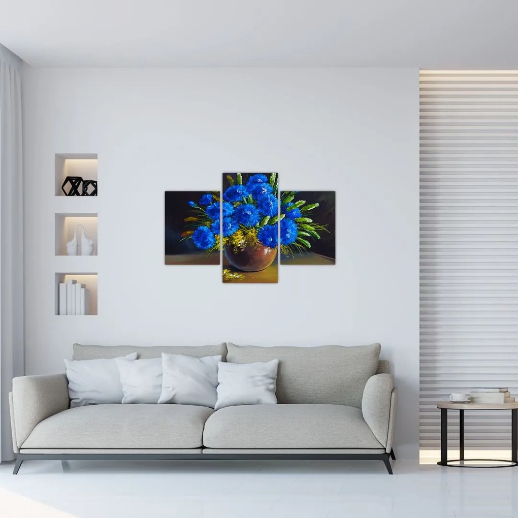 Tablou - Flori albastre în vază (90x60 cm)
