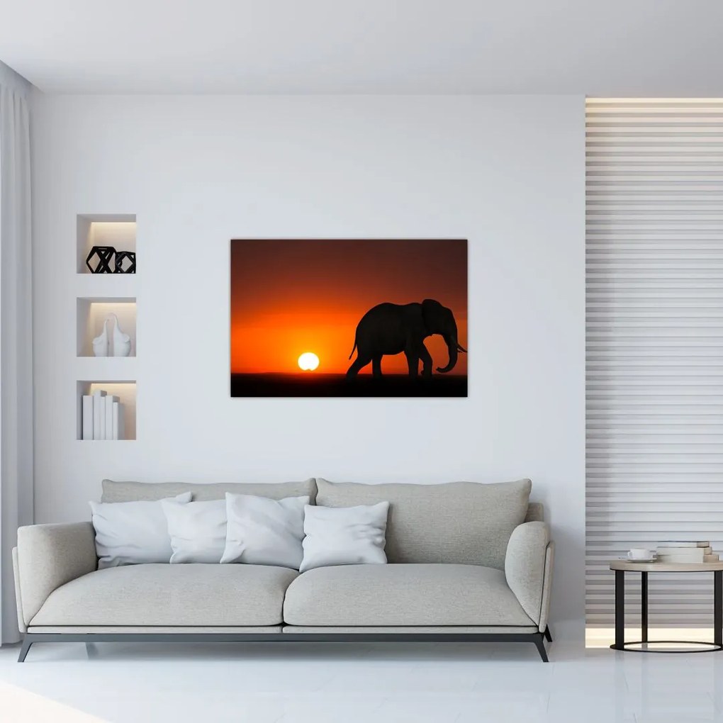 Tablou cu elefant în apus de soare (90x60 cm)