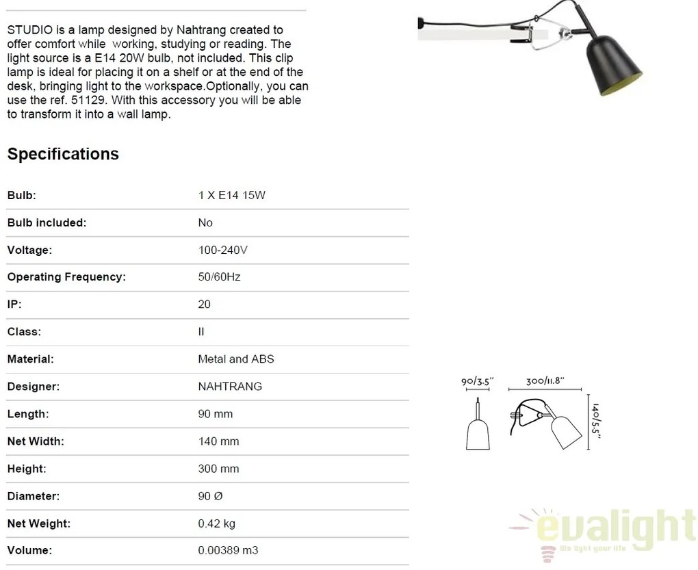 Lampa cu clips moderna STUDIO negru 51133