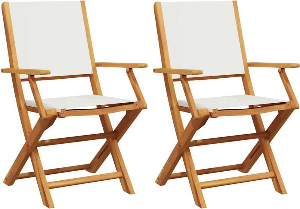 vidaXL Scaune de grădină 2 buc., alb crem, lemn masiv acacia și textil