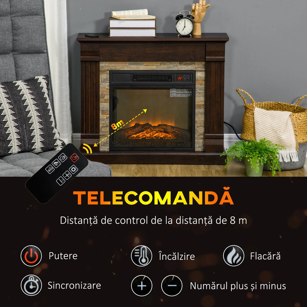 HOMCOM Semineu Electric de Podea cu Timer, Temperatura Reglabila, din Metal, ABS si PAL, 80x21.6x67.8 cm, Maro | Aosom Romania
