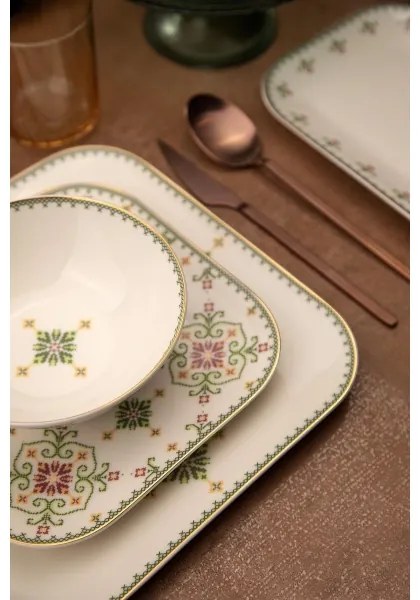 Set de veselă 26 buc alb/verde/porțelan