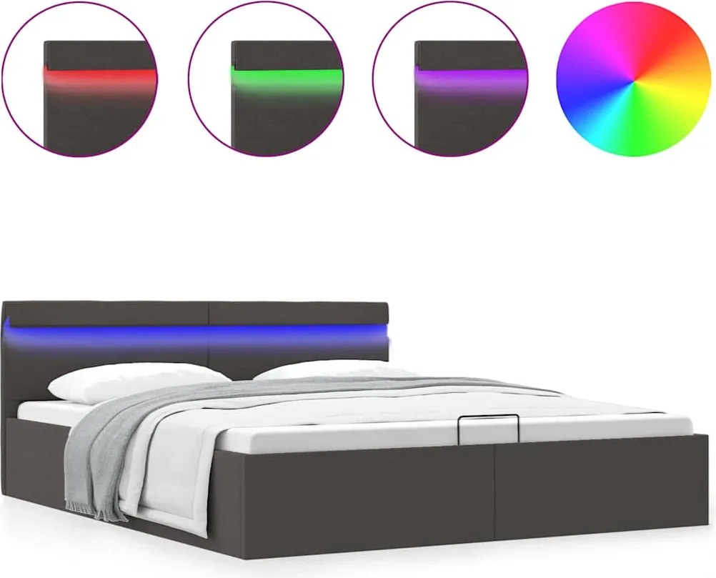 vidaXL Cadru pat hidraulic ladă LED gri închis, 160x200 cm, textil
