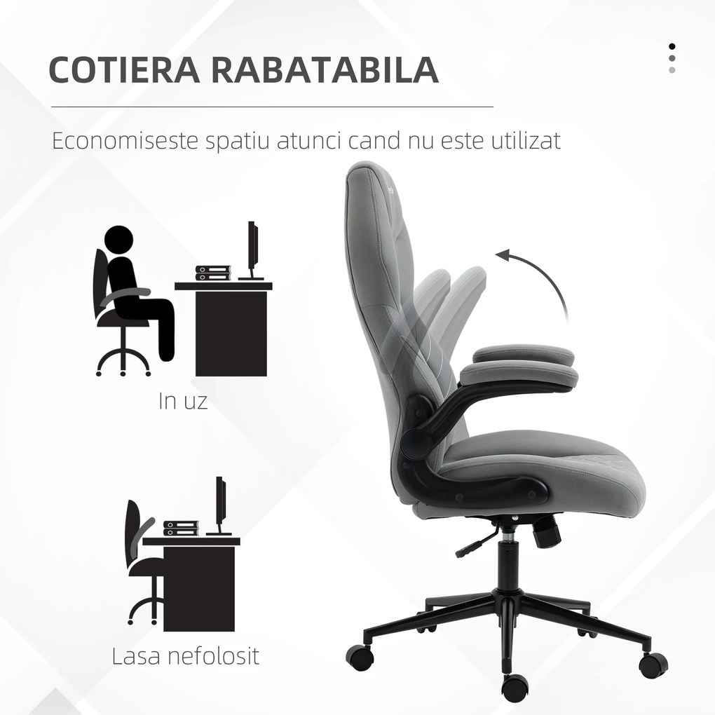 Scaun de birou ergonomic Vinsetto, înălțime reglabilă, 65.5x69.5x112-122 cm, Gri deschis | Aosom Romania