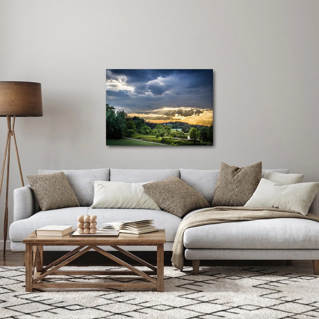 Tablou cu peisaj și raze de soare (70x50 cm)