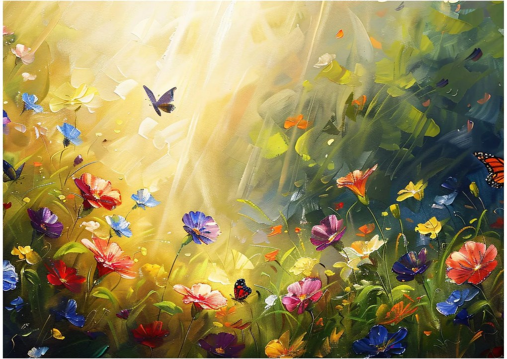 Tablou - Pajiște cu flori de primăvară, pictură (70x50 cm)