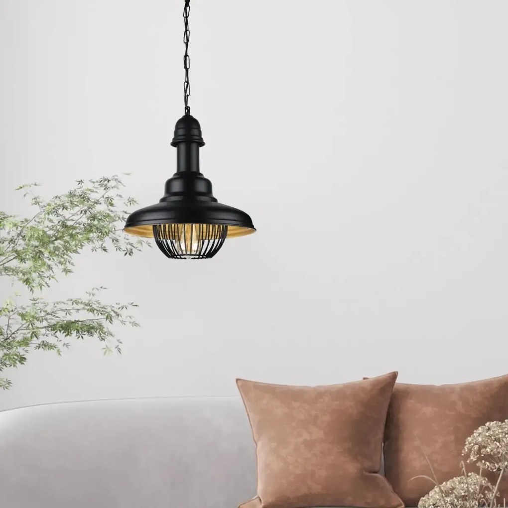 Lustra din metal negru auriu cu inaltime reglabila