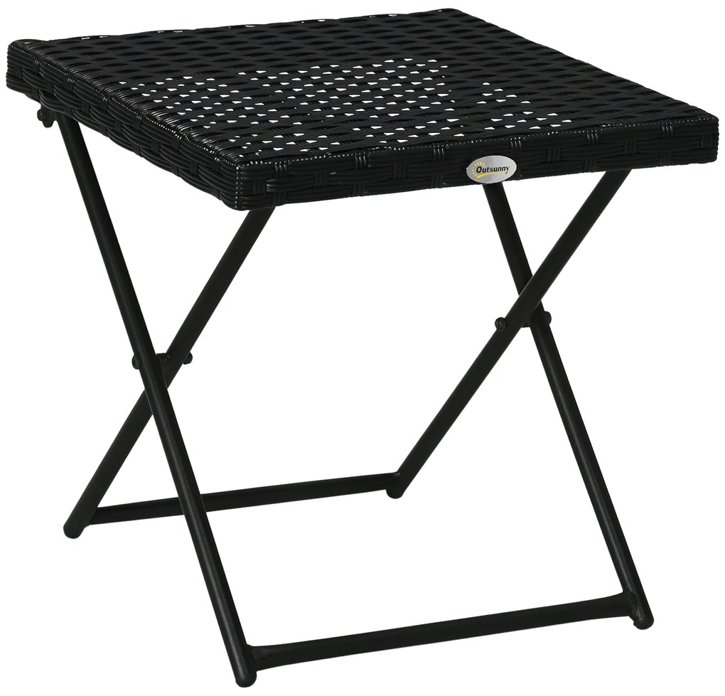 Outsunny Masuta pentru Gradina Pliabila din Ratan Sintetic si Otel, Masuta pentru Exterior Economie Spatiu 40x40x40cm, Negru