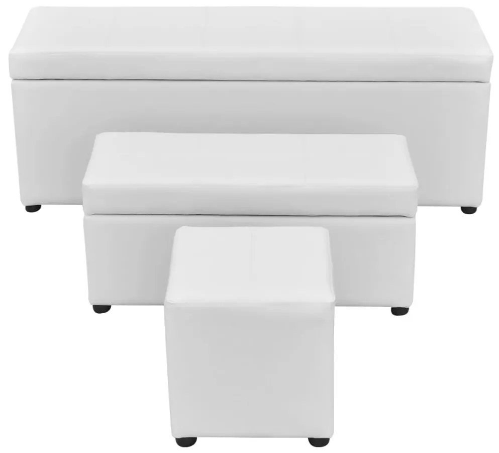 241107 vidaXL Set bănci depozitare și taburet 3 piese, piele artificială, alb