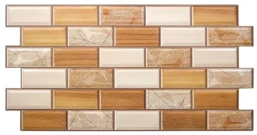 Panou decorativ, PVC, model lemn 3D, nuante maro deschis, 96x48.5cm