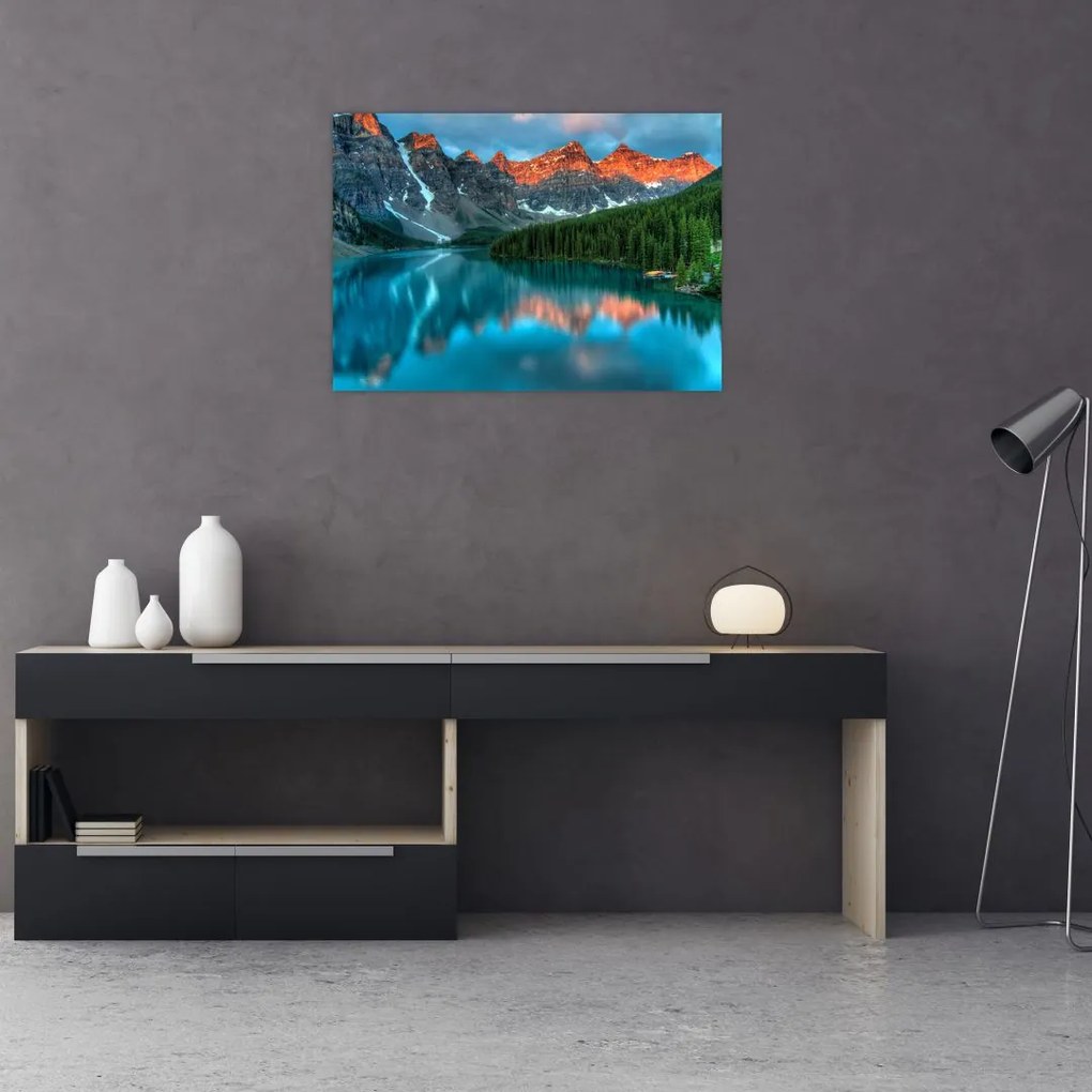Tablou pe sticlă - Lac turcoaz (70x50 cm)
