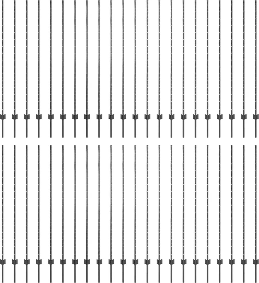 vidaXL Stâlp de gard. 44 pcs Gri 200 cm Oțel