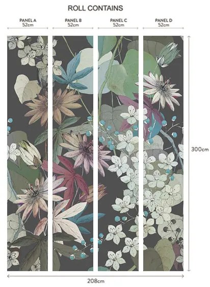 Tapet Clematis, Ebony Black Luxury Floral, 1838 Wallcoverings, 6.5mp / rola