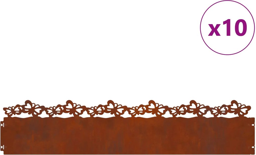 vidaXL Borduri pentru gazon 10 pcs Ruginit 103 x 0,05 x 22 cm