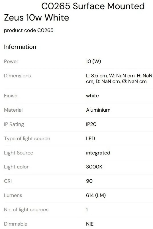 Spot LED Aplicat Directionabil Design Modern, Zeus 10w alb