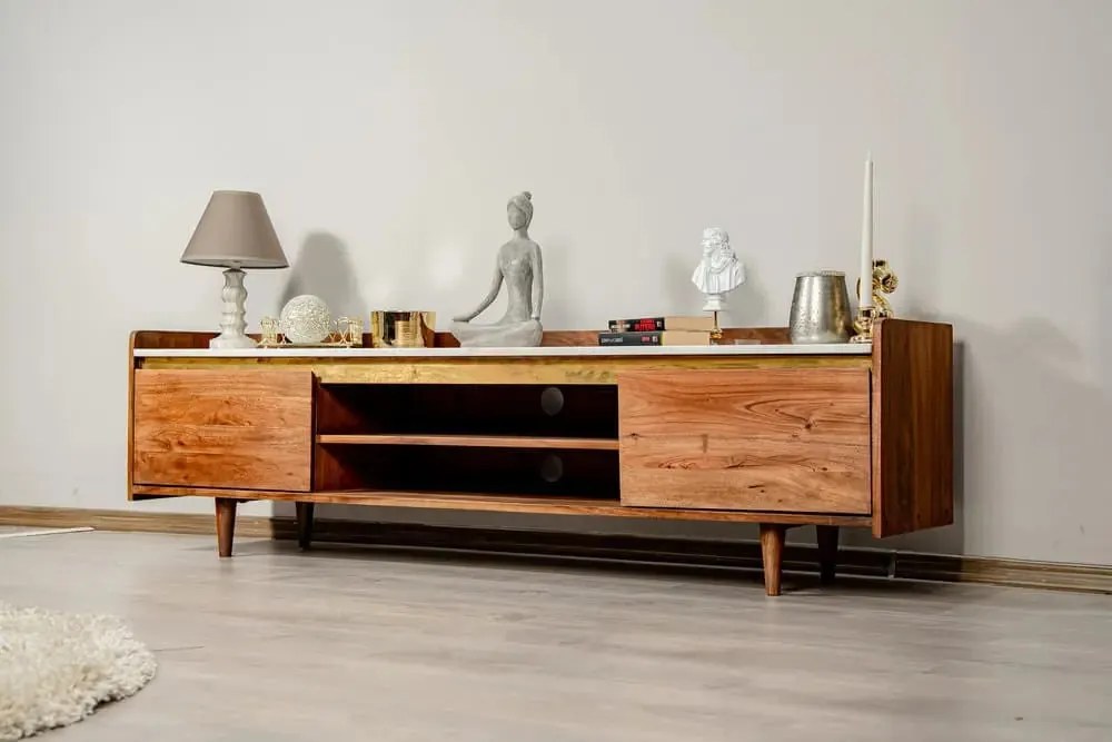 Comodă TV din lemn masiv si marmura, Milano Marble 160 x 35 x 45 cm, d