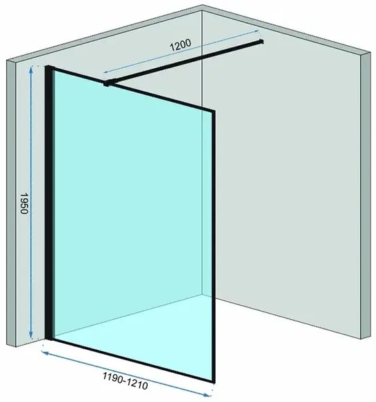 Paravan de dus tip Walk-in Rea Bler 120x195 cm si etajera cu suport negru