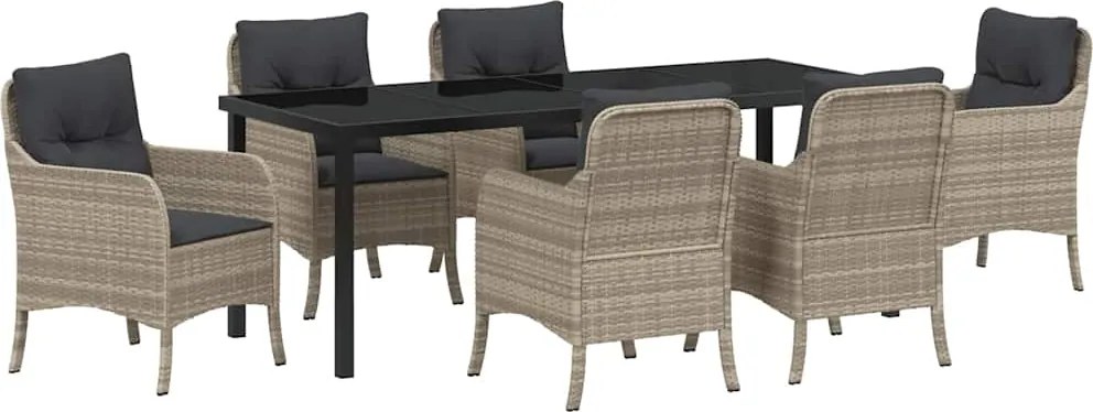 vidaXL Set de masă pentru grădină cu pernă 7 pcs Gri deschis poliratan