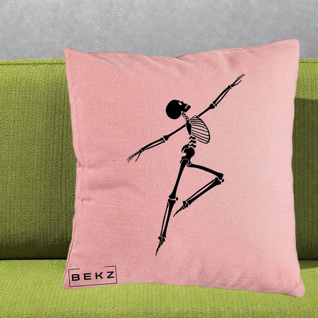 Perna Decorativa Schelet Dansator Silueta Neagra Halloween, 40x40 cm, Roz, Husa Detasabila, Perna Inclusa, BEKZ®
