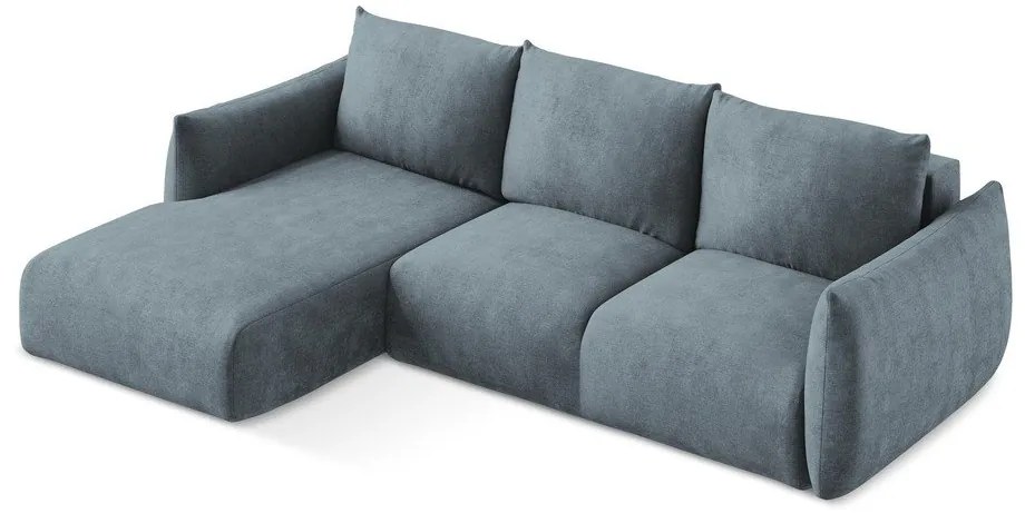 Colțar albastru extensibil cu tapițerie din chenille (cu colț pe partea stângă/cu șezlong) Leila – Makamii