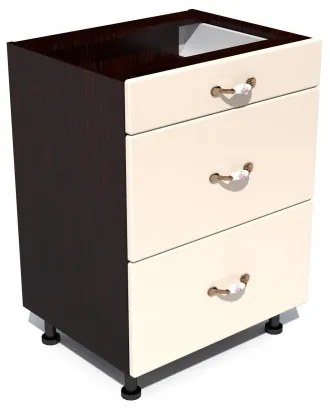 Corp inferior 60 cu 3 sertare metalice pentru greutate Zebra MDF vanilie simplu