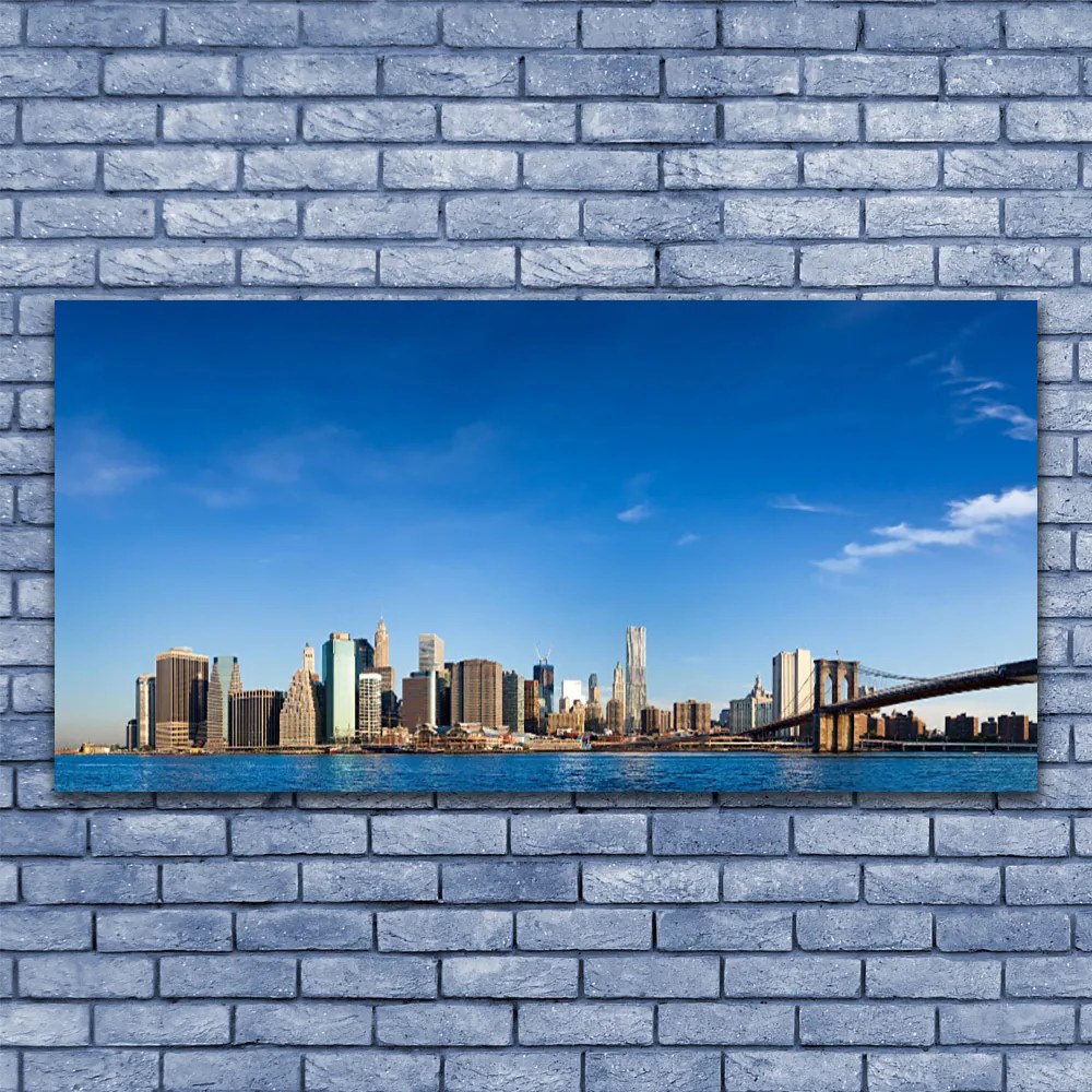 Tablou pe panza canvas Bridge City Case Gri Albastru Negru