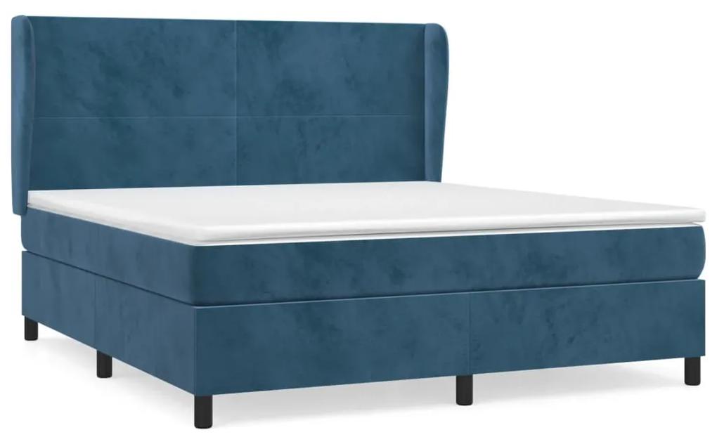 Pat box spring cu saltea, albastru inchis, 160x200 cm, catifea Albastru inchis, 160 x 200 cm, Design simplu