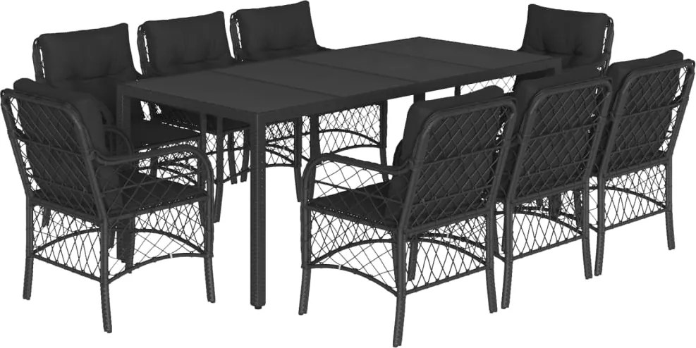 vidaXL Set mobilier de grădină cu perne, 9 piese, negru, poliratan