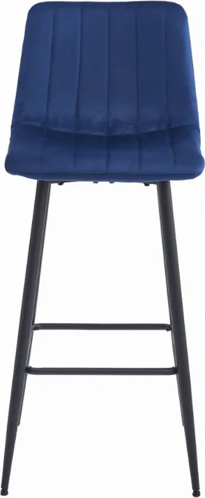 Scaun de bar albastru POZZA VELVET cu picioare negre