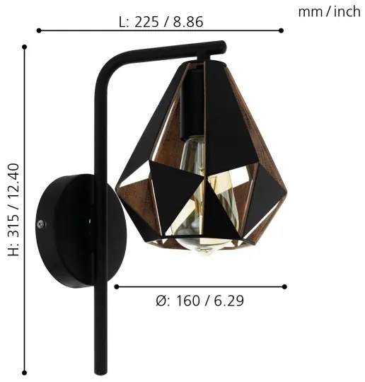 Eglo 43057 - Aplică perete CARLTON 1xE27/60W/230V