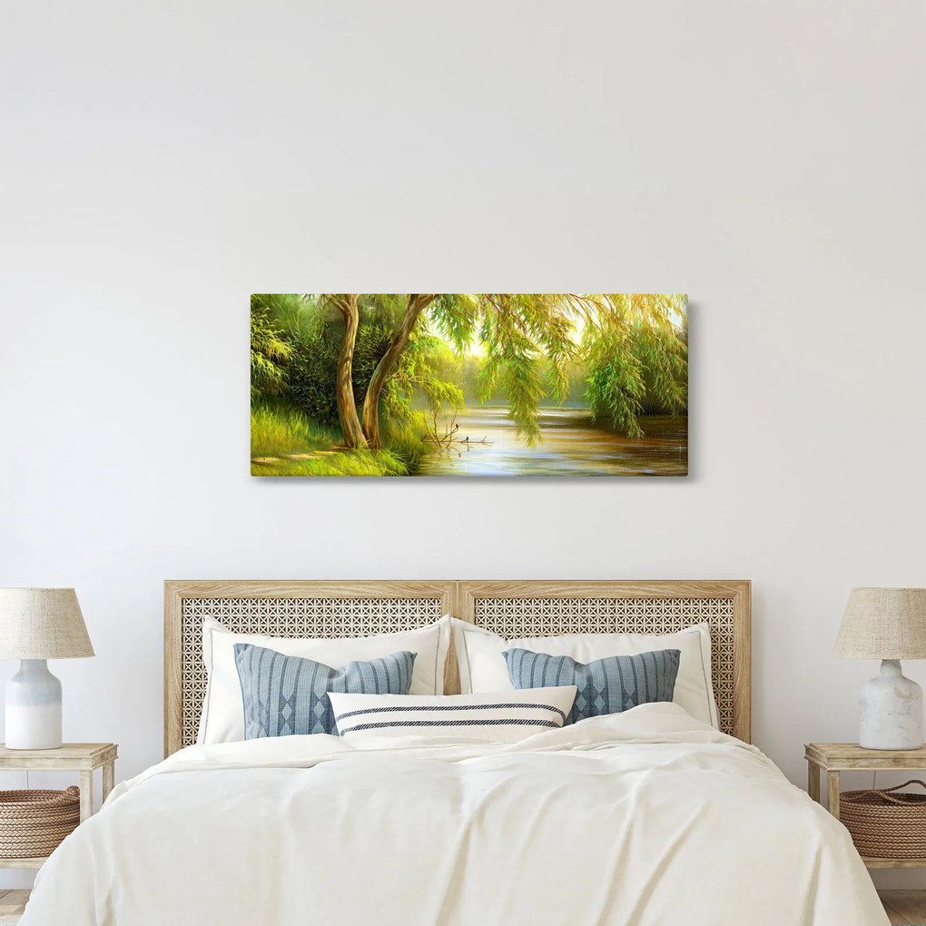 Tablou - Salcie lângă lac, pictură în ulei (120x50 cm)