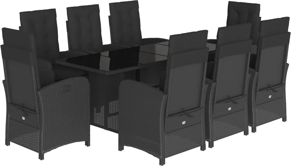 vidaXL Set mobilier de grădină cu perne, 9 piese, negru, poliratan