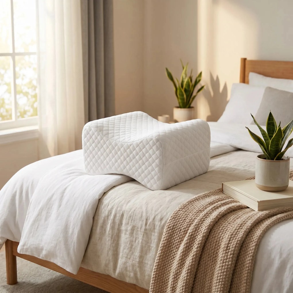 Perna ortopedica genunchi memory foam, husa bambus, Alb