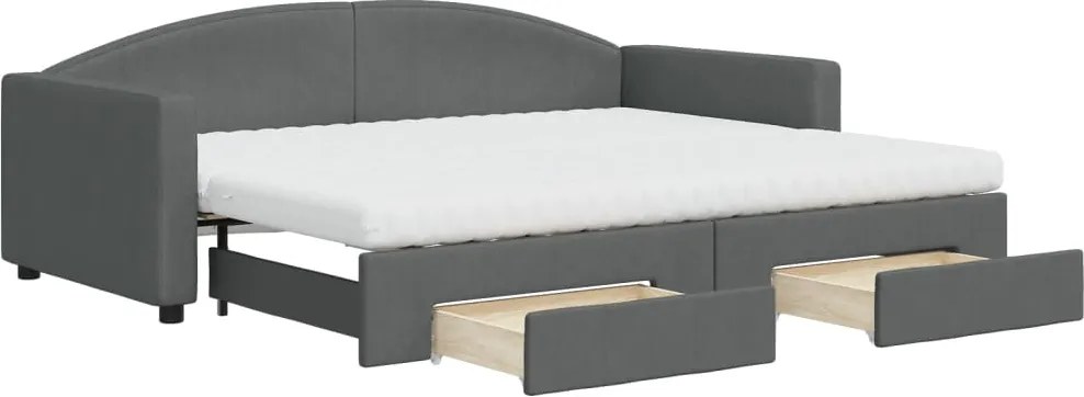 vidaXL Pat de zi cu extensie și sertare, gri închis, 90x200 cm textil