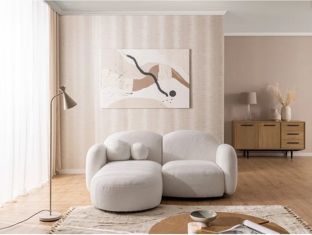 Colțar crem cu tapițerie din țesătură bouclé (cu colț pe partea stângă/cu șezlong) Orbit – Ropez