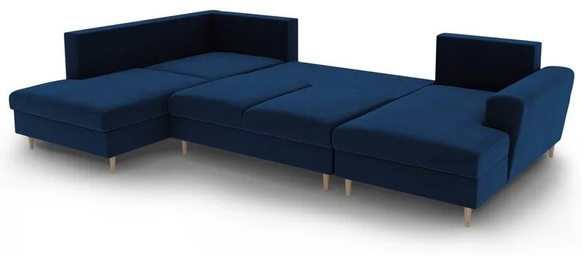 Colțar albastru extensibil, cu spațiu de depozitare cu tapițerie din catifea (cu colț pe partea stângă-în formă de "U") Kyoto – Cosmopolitan Design