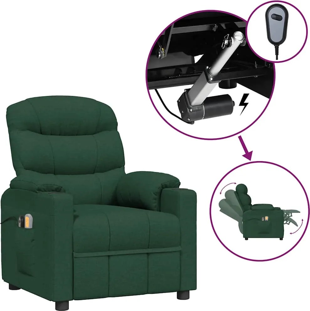 vidaXL Fotoliu de masaj electric, verde închis, material textil