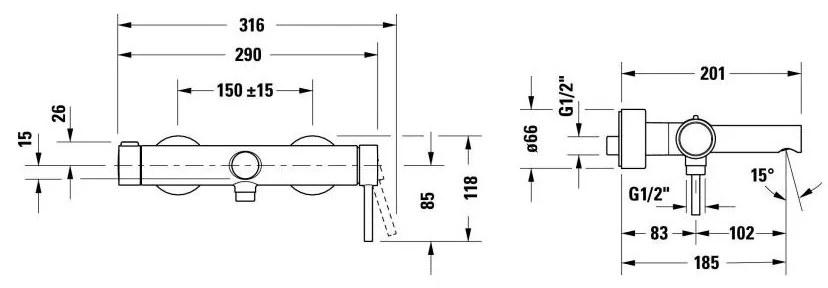 Duravit Circle baterie cada-dus perete crom CE5230000010