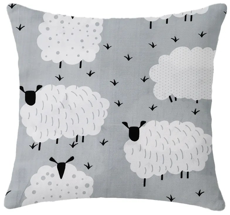Set 2 bucati huse decorative WHITE SHEEPS 45x45 cm, gri