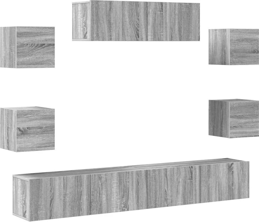 vidaXL Set comode TV, 7 piese, gri sonoma, lemn compozit