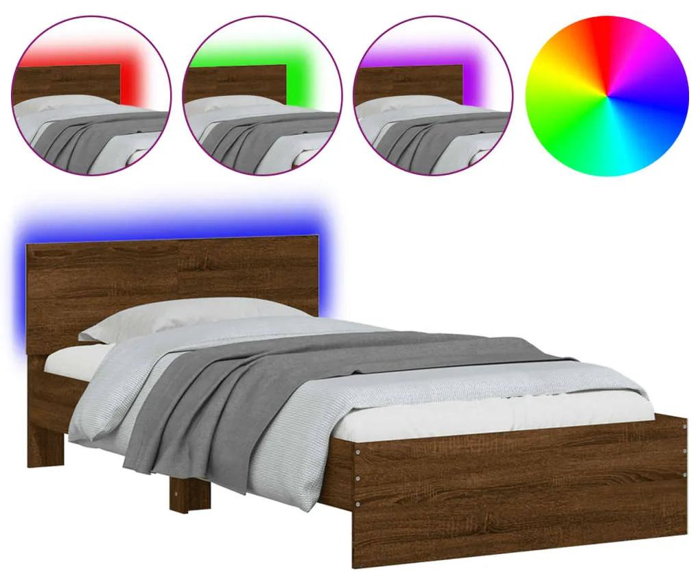 838805 vidaXL Cadru de pat cu tăblie și lumini LED, stejar maro, 100x200 cm