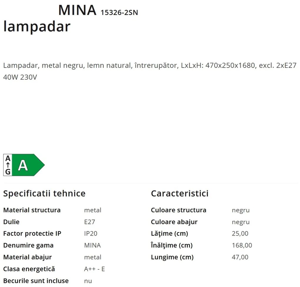 Lampadar / Lampa de podea stil natural minimalist MINA
