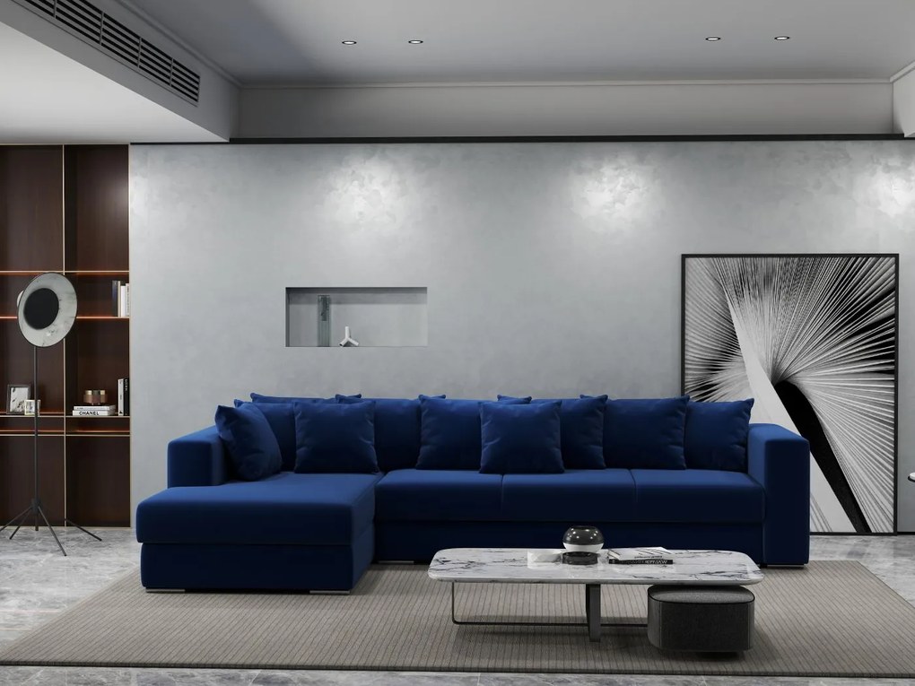 Colțar extensibil dumonde cu ladă de depozitare si sezut confortabil din spuma high-density, Gloria Royal Blue 320x183 cm