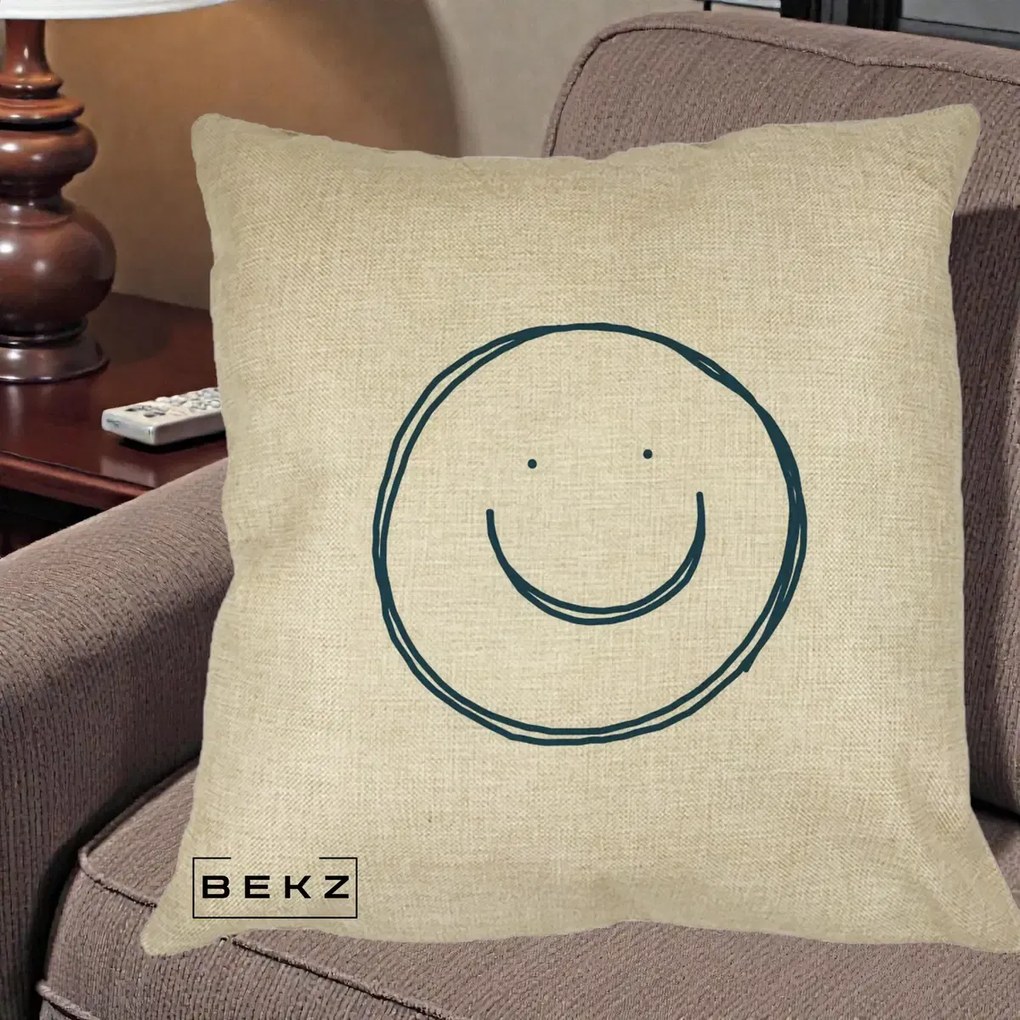 Perna Decorativa Smile Desen Minimalist, 40x40 cm, Crem, Husa Detasabila, Perna Inclusa, BEKZ®