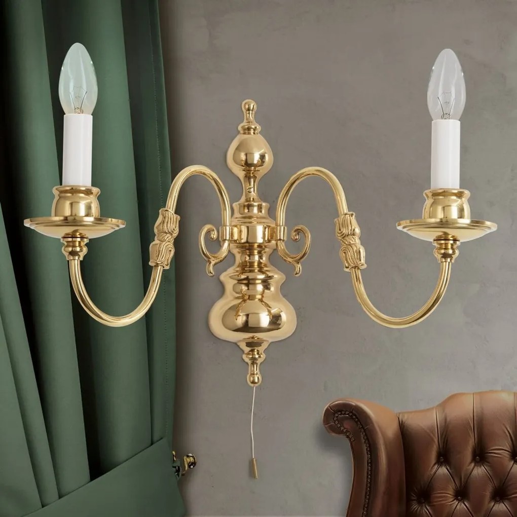 Aplica de perete cu 2 brate design clasic FLAMISCH, alama lucioasa