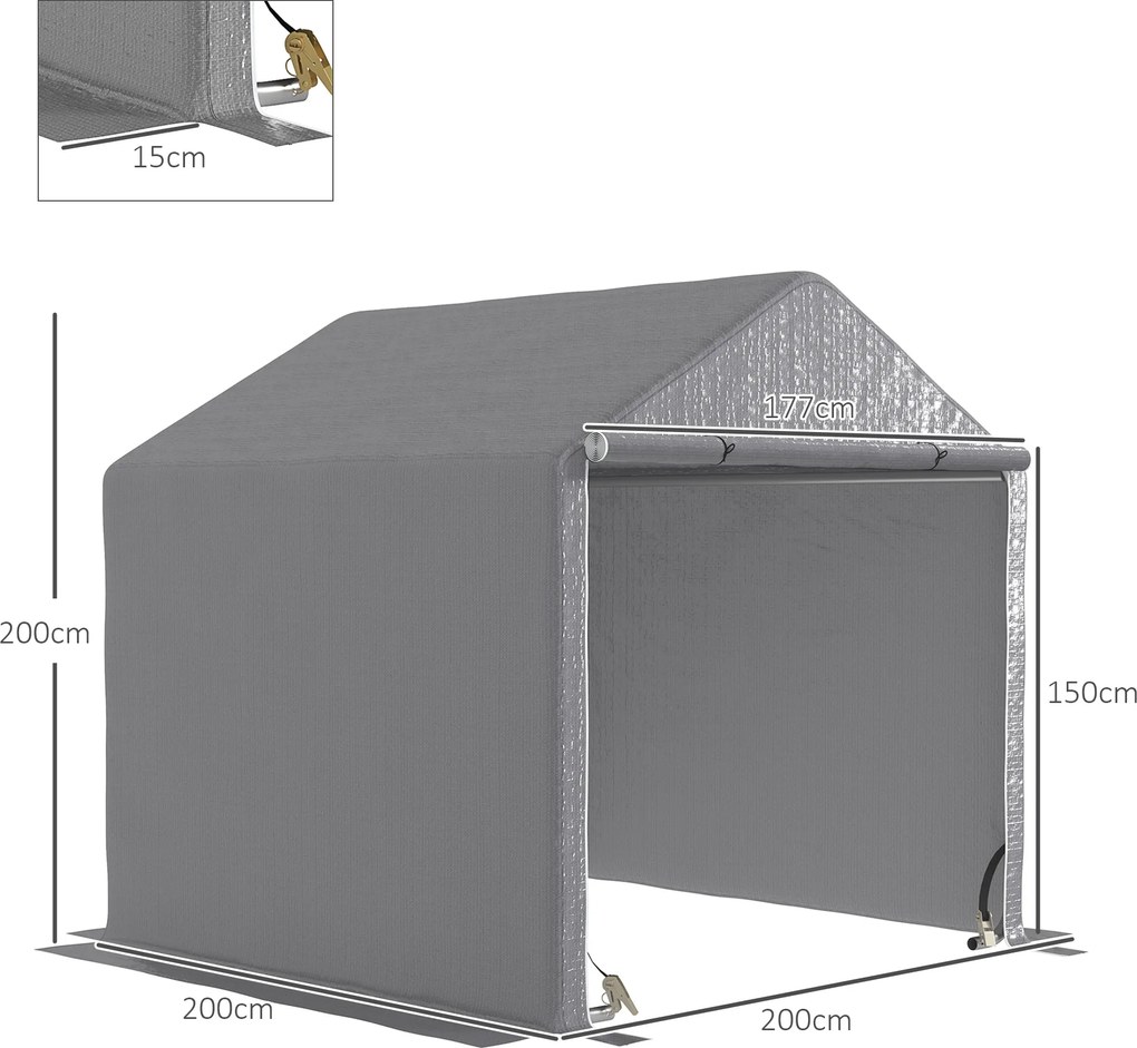 Outsunny Garaj de grădină 2 x 2 x 2 m garaj pentru biciclete exterior cu cadru din oțel galvanizat, impermeabil și rezistent la UV - gri | Aosom Romania